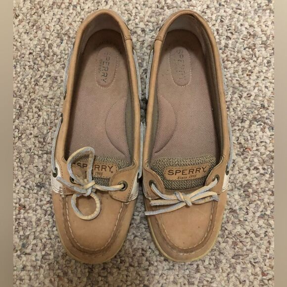 Sperry Sz 7M Women's Angelfish Leather Boat Shoe Linen Oat 9102047 - Picture 5 of 8